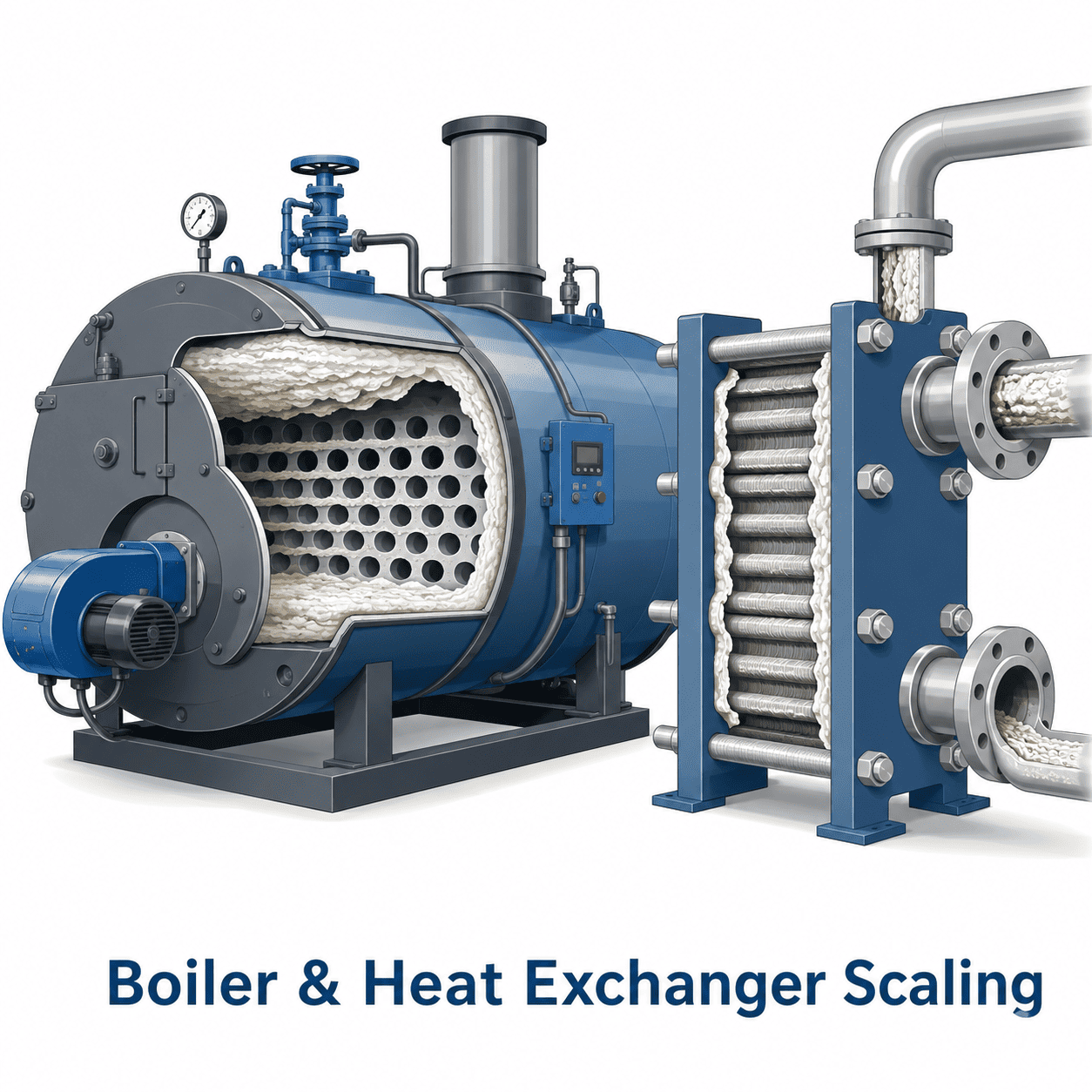 Boiler and heat exchanger scaling caused by hard water