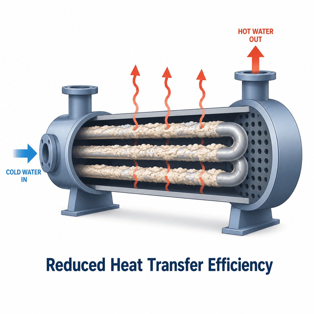 Reduced heat transfer efficiency due to hard water scale