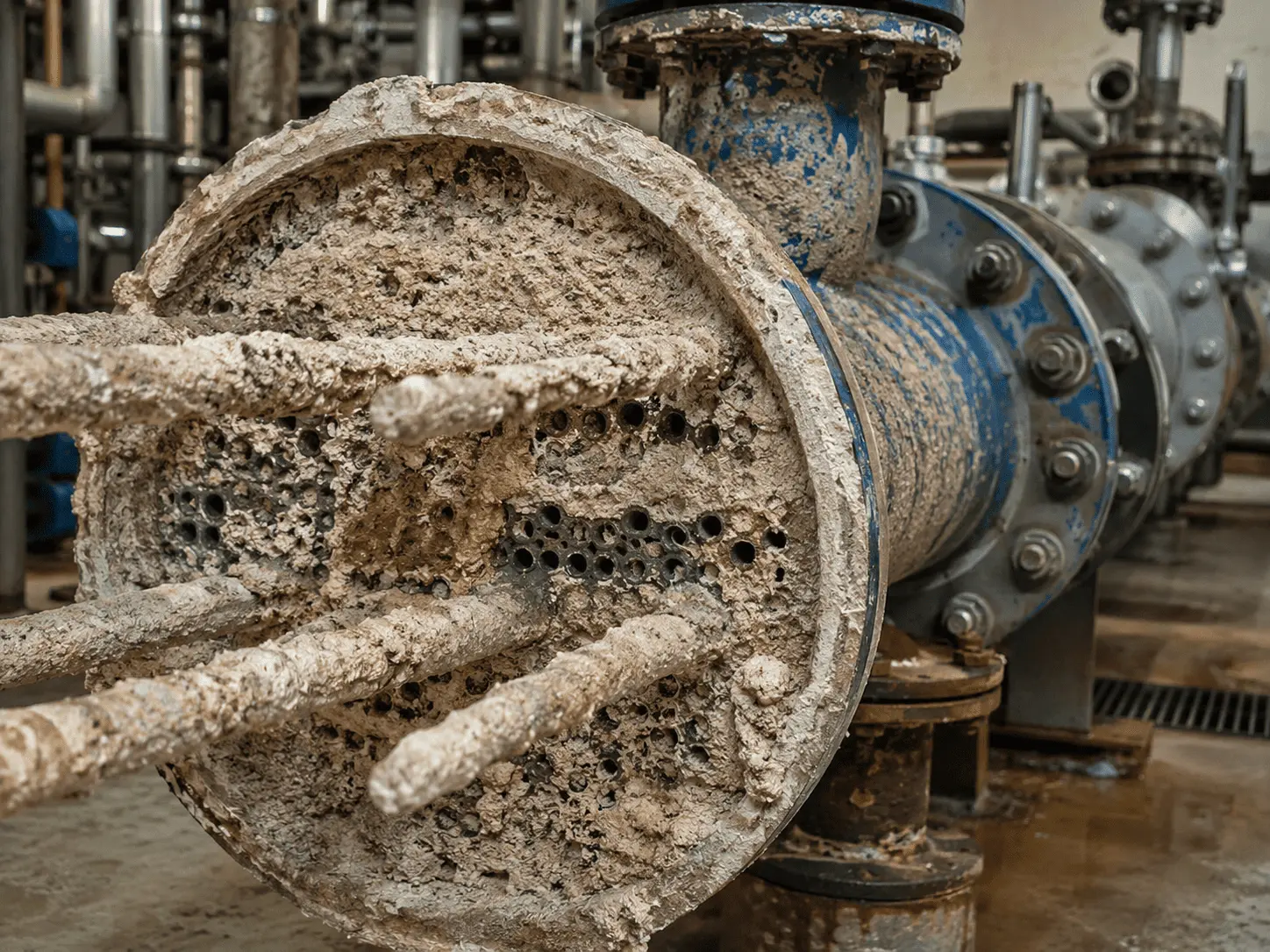 Industrial hard water scale before Ethix