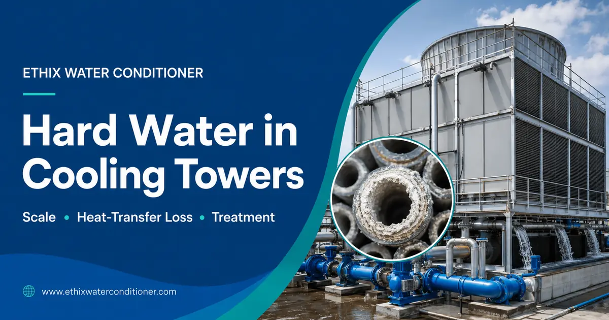 Hard water scale in industrial cooling towers causing heat-transfer loss