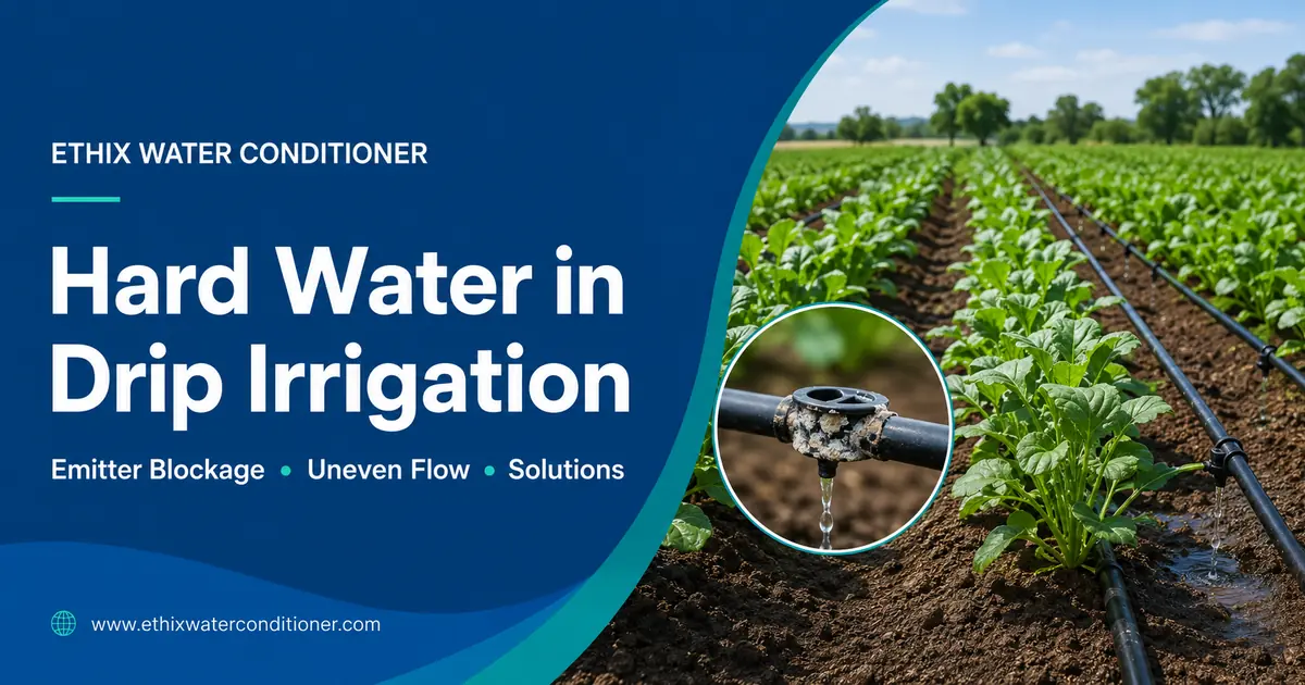 Hard water in drip irrigation causing emitter blockage and uneven water flow